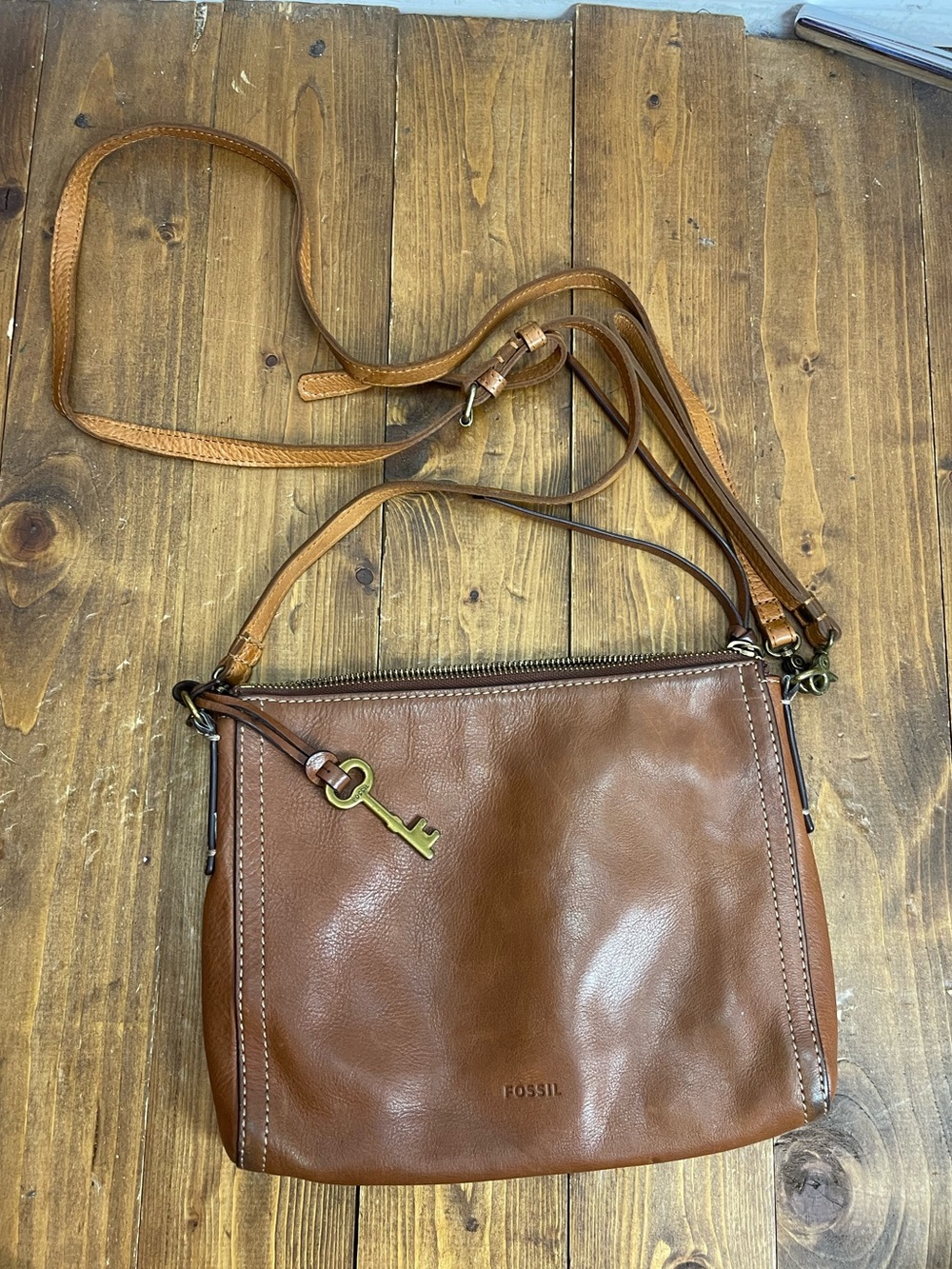 Fossil brown leather crossbody purse